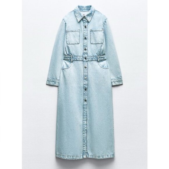 NEW Zara Z1975 DENIM MIDI DRESS S - Picture 9 of 15